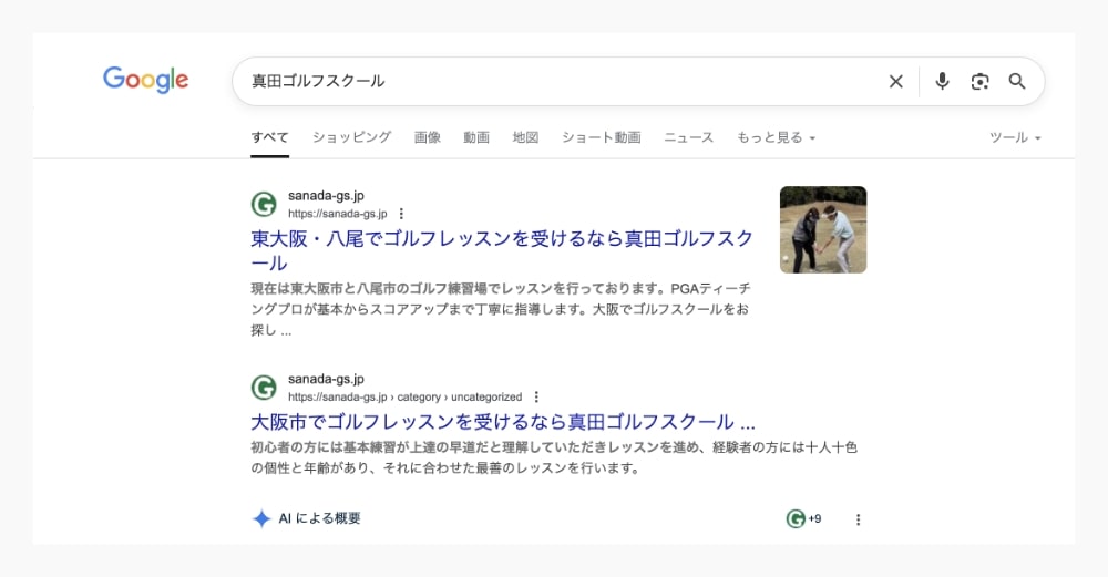 検索結果に２つのWEBページが表示されてしまった状態